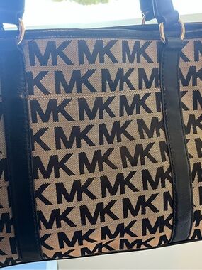 Michael Kors Black and Beige MK Logo Tote